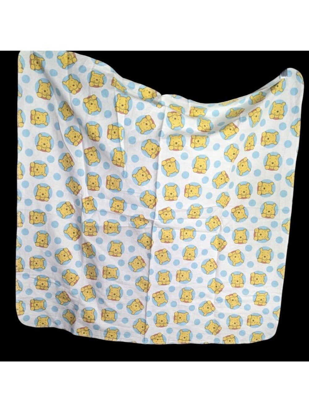 Disney Baby Winnie The Pooh Cotton Receiving Blanket 30"x30" Blue & Yellow Polka